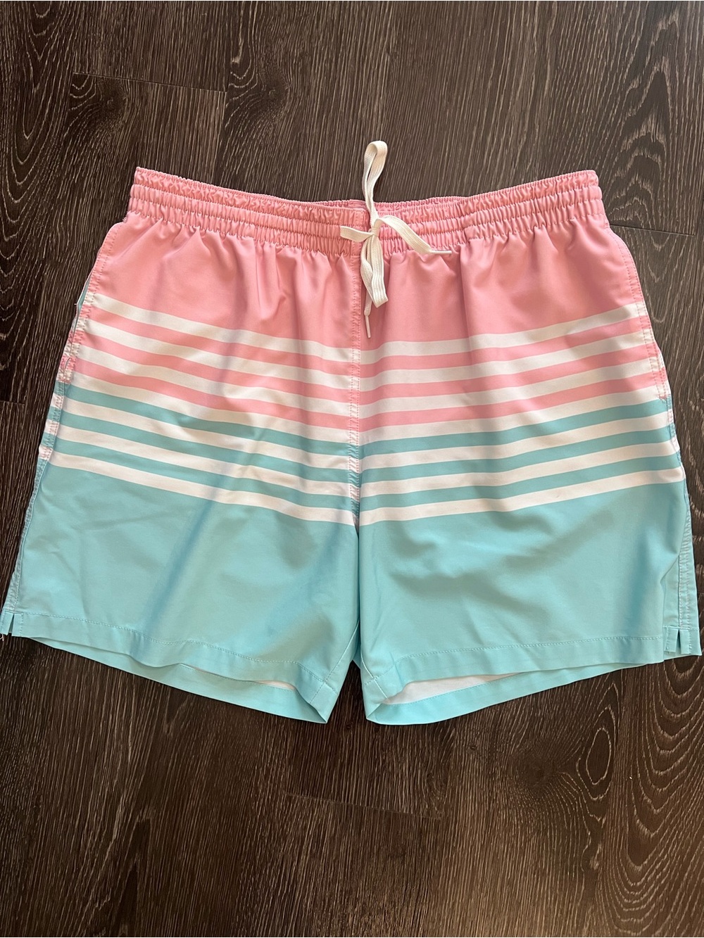 chubbies Pink and Light Blue Striped Swim Shorts